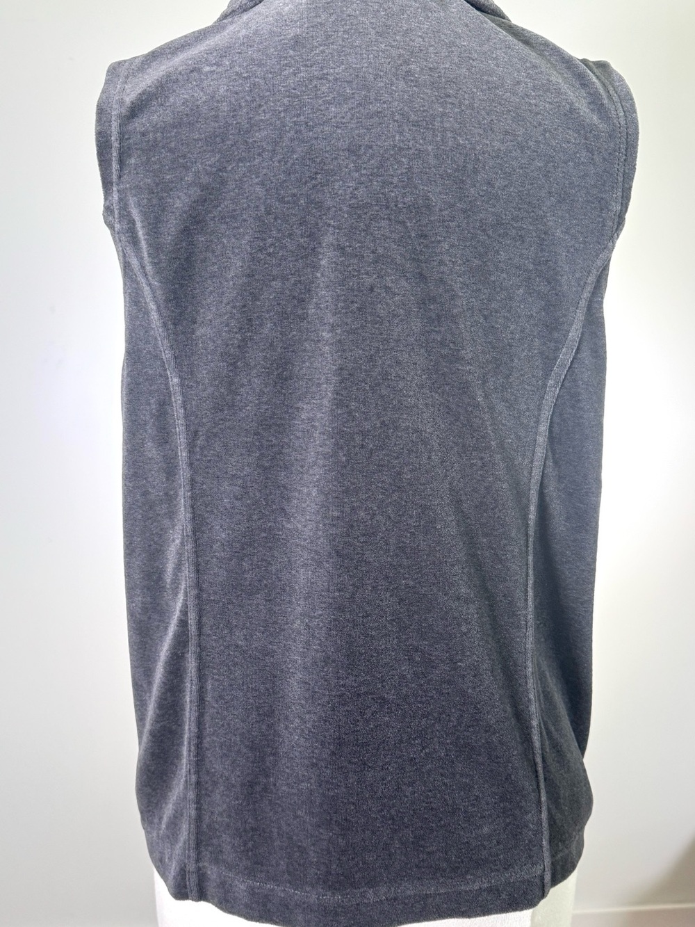 Quilted Zip Front Sleeveless Vest - Charcoal Gray Velour Soft Warm - Picture 3 of 7